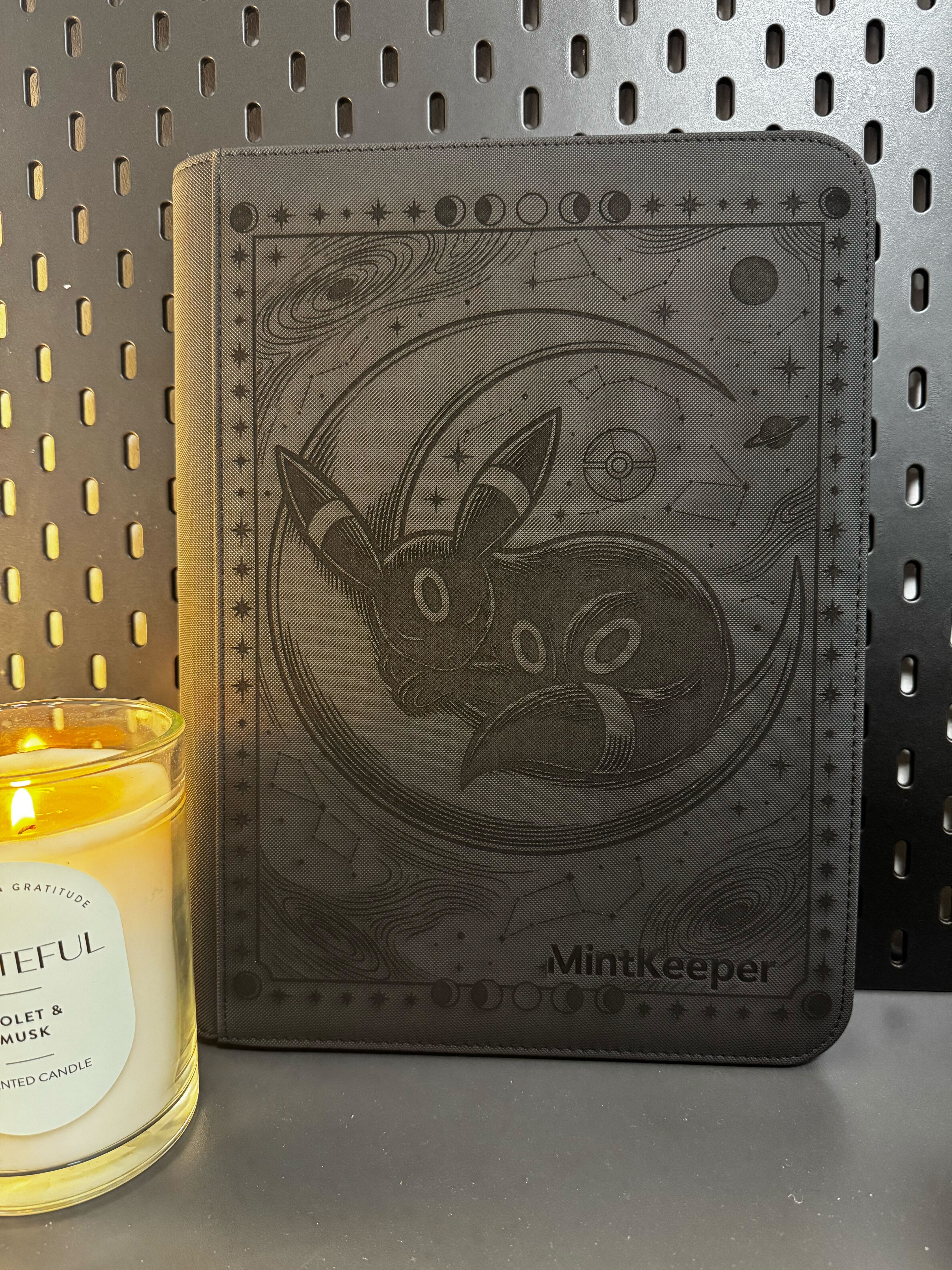 Custom engraved Umbreon MintKeeper binder with celestial design